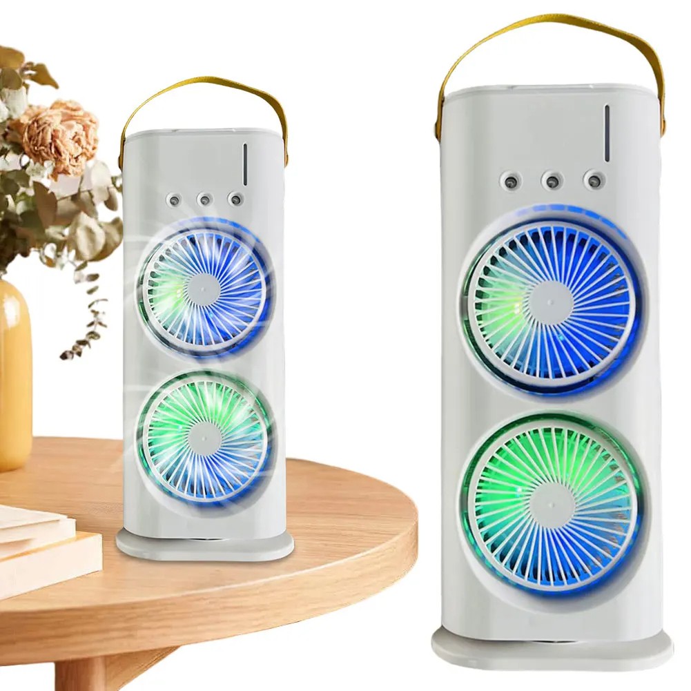 Double-Headed Air Cooler Mist Fan 3 Speeds Rechargeable Desk Air Cooler